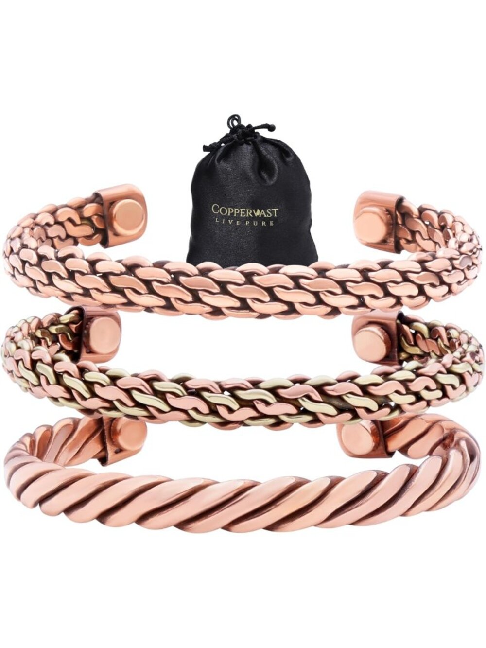 Handmade Copper Bracelets Set of 3 for Men & Women | Gift-Ready Jewelry